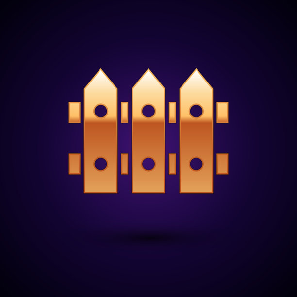 金色花园栅栏木制图标孤立在黑暗中图片下载