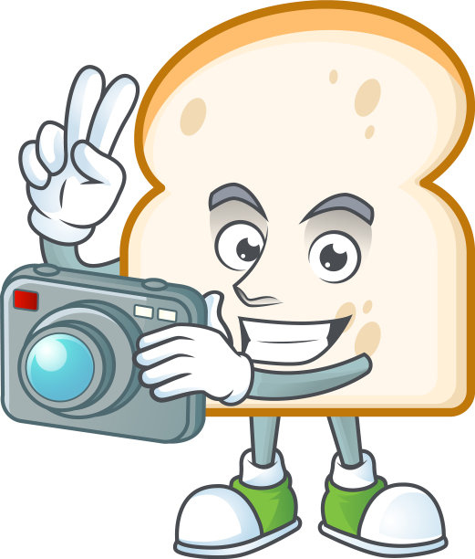 可爱的切片白面包和摄影师吉祥物图片下载