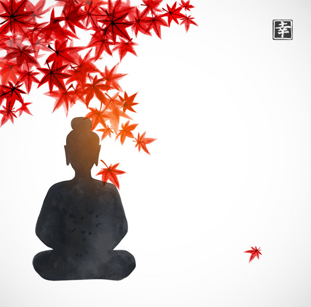 红色背景下佛像轮廓图片下载
