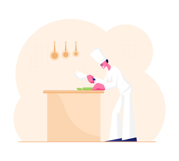 穿着白色制服，戴着帽子的专心男厨师图片下载