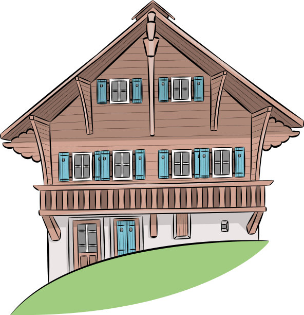 传统的瑞士木房子上的绿色图片下载