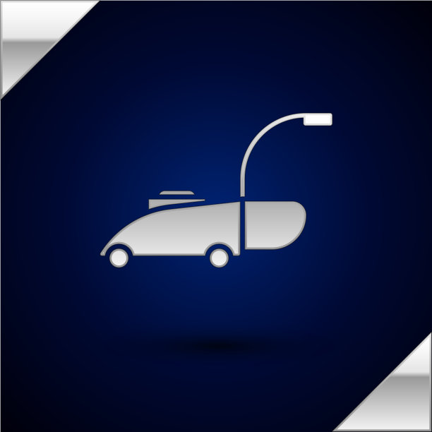 银色割草机图标孤立在深蓝色图片下载