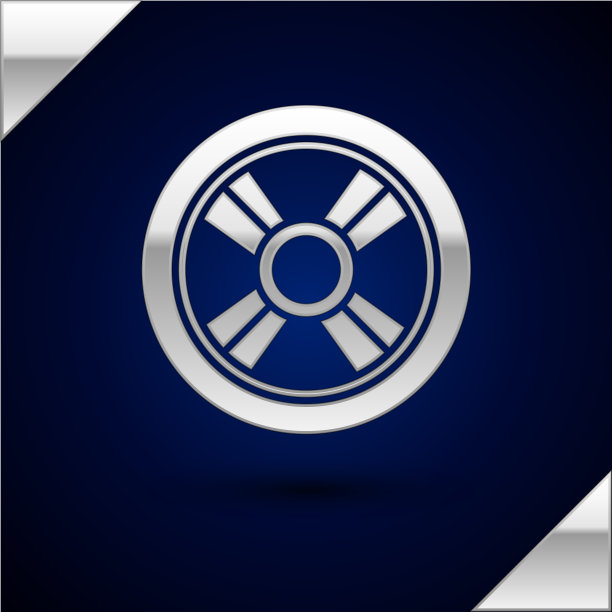 银色汽车车轮图标孤立在深蓝色图片下载