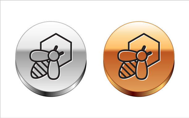 黑线蜜蜂和蜂窝图标隔离图片下载