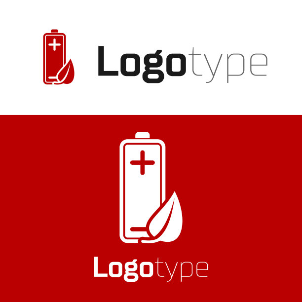 红色生态自然叶片和电池图标隔离图片下载