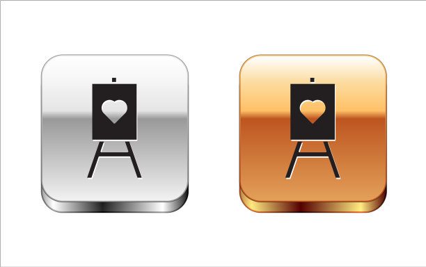 黑色的木画架或带有心形的画板图片下载