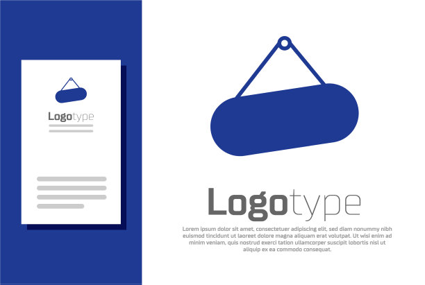 蓝色的招牌上挂着孤立的白色图标图片下载