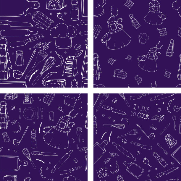 与厨房设置手绘无缝图案图片下载