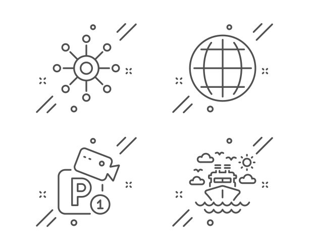 多通道地球仪和停车安全图标设置图片下载