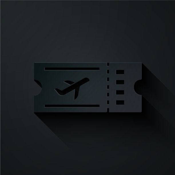 剪纸飞机票图标孤立在黑色图片下载