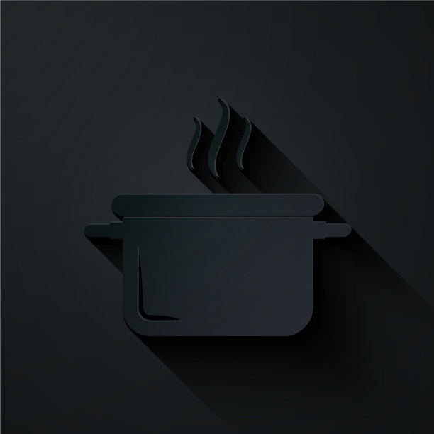 剪纸烹饪锅图标孤立在黑色图片下载