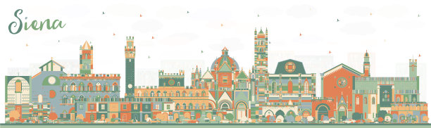 锡耶纳托斯卡纳意大利城市天际线的颜色图片下载