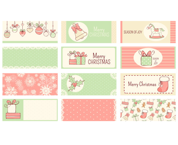设置圣诞水平礼品标签卡徽章图片下载