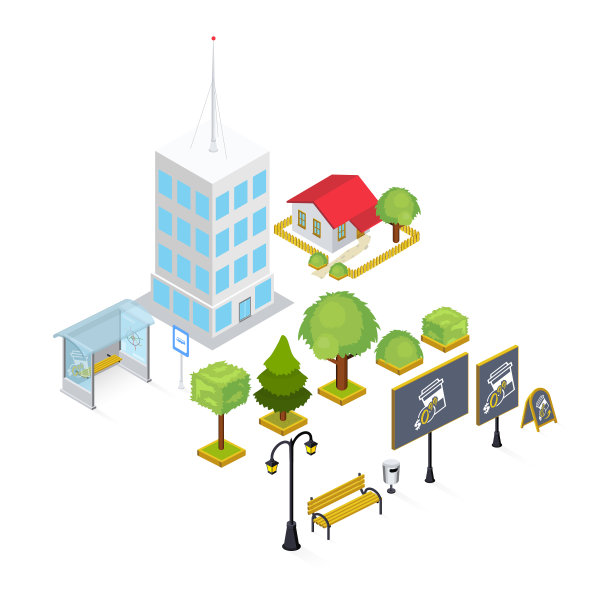 城市元素等距集合图片下载