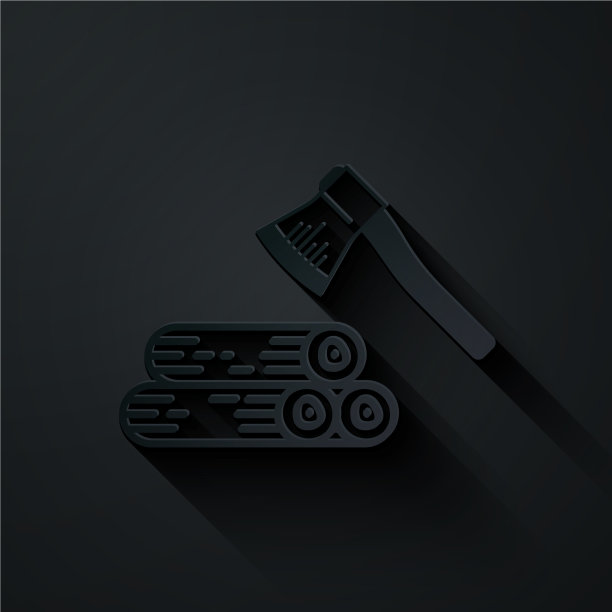 剪纸木斧和木雕孤立在一起图片下载