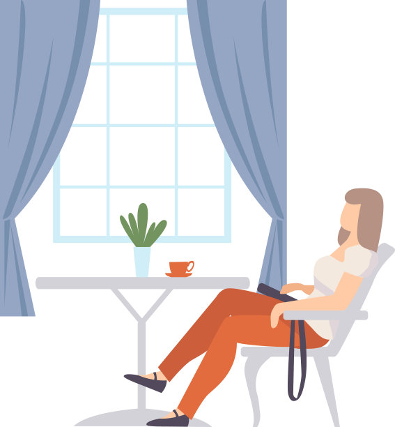 一个女人坐在咖啡馆桌子旁的椅子上图片下载