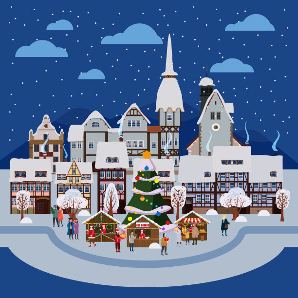 圣诞城夜冬城街与旧图片下载