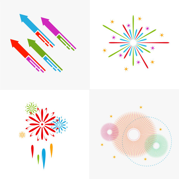 烟花线条图标新年快乐图片下载