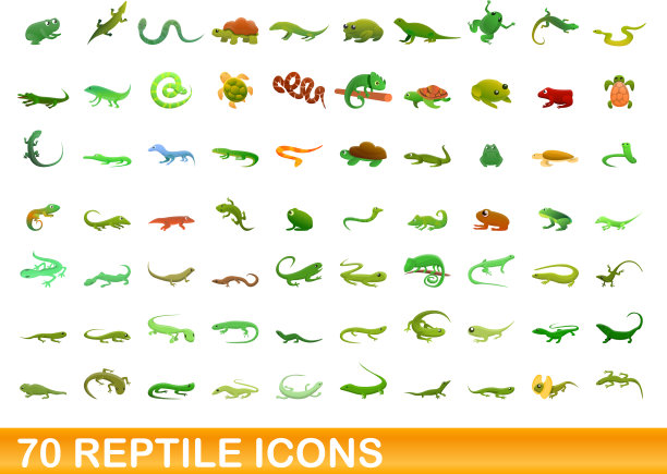 70爬行动物图标设置卡通风格图片下载