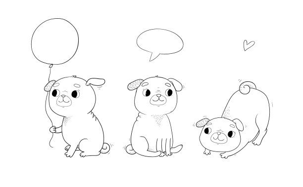 可爱的卡通哈巴狗设置欢快有趣的狗图片图片下载