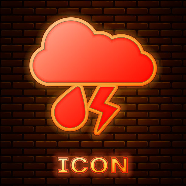 发光的霓虹云与雨和闪电的图标图片下载
