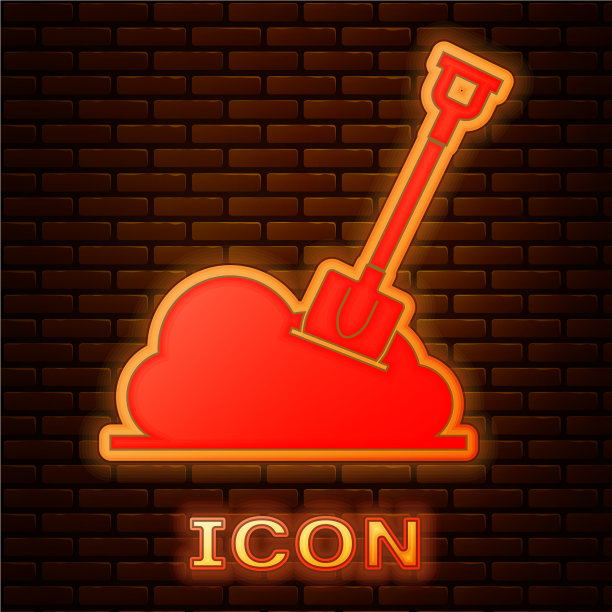 发光的霓虹灯铲在地面图标孤立上图片下载