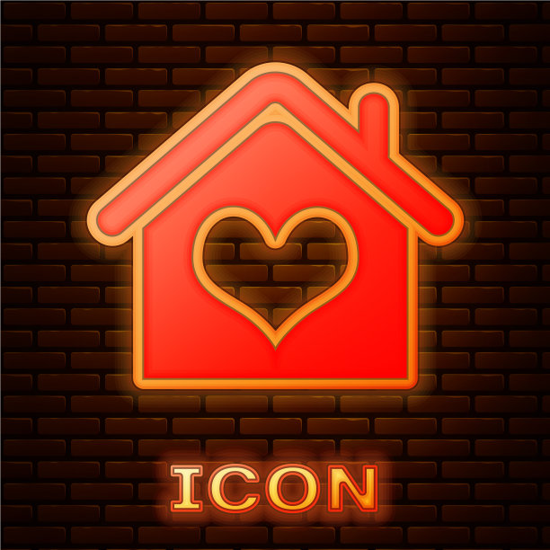 霓虹灯房子与心形图标孤立图片下载