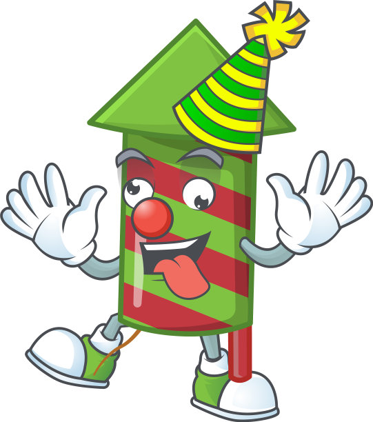 可爱的小丑绿条纹烟花火箭放置图片下载