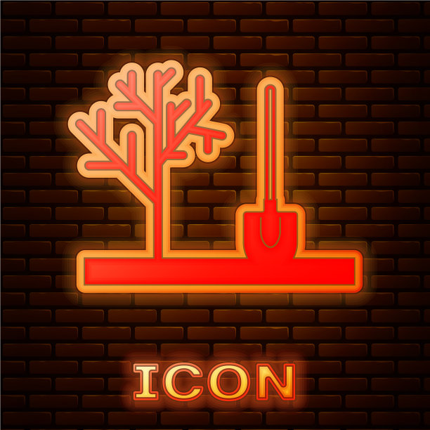 发光的霓虹灯种植一棵树在地面图标图片下载