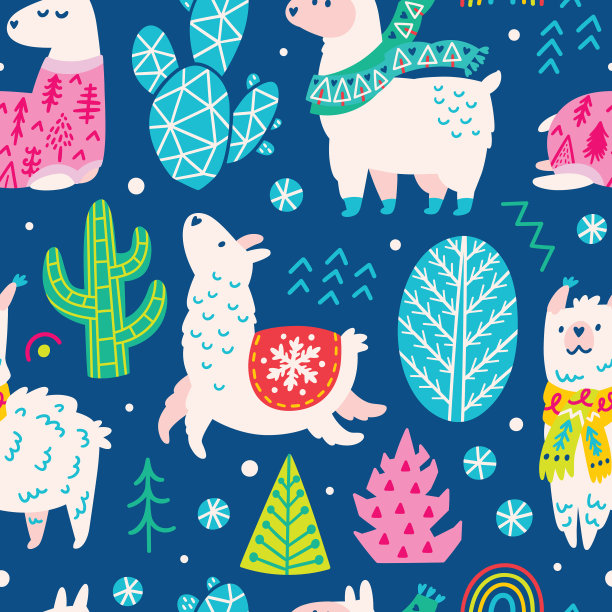 无缝圣诞图案与可爱的卡通图片下载