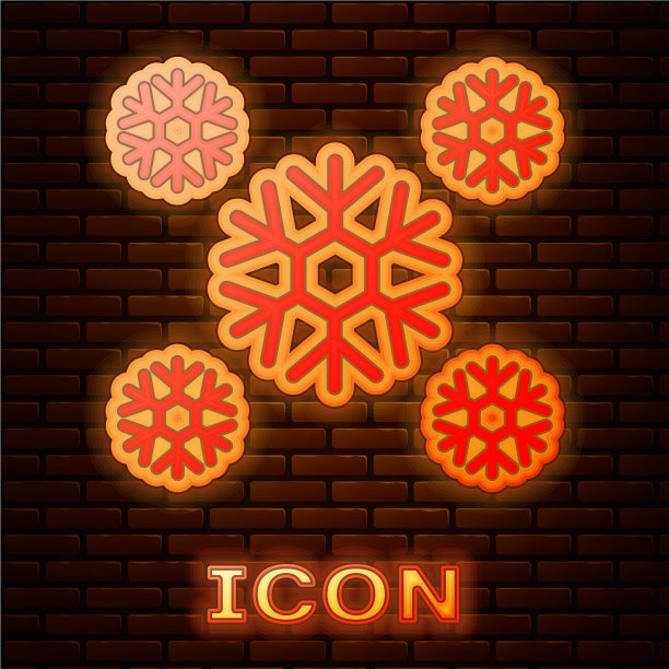 霓虹灯雪图标孤立在砖墙上图片下载