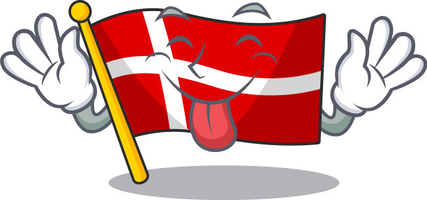 超级可爱的旗帜丹麦卡通设计与舌头图片下载