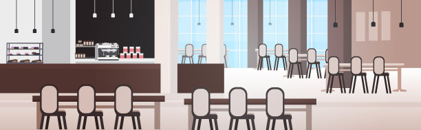 现代的咖啡馆内部空荡荡的没有人的餐厅或图片下载