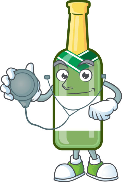 香槟酒绿瓶卡通吉祥物风格图片下载