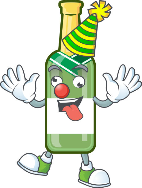 可爱的小丑香槟绿色瓶子上图片下载