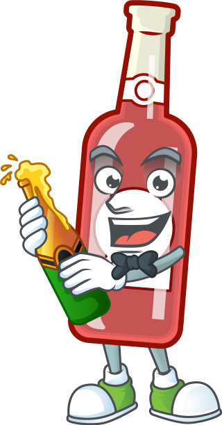 凉爽的香槟红瓶与啤酒吉祥物卡通图片下载