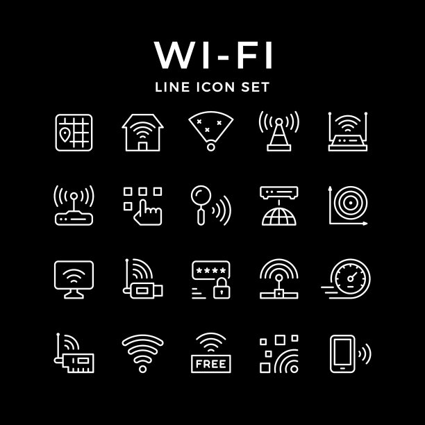 Wi-Fi线性图标集图片下载