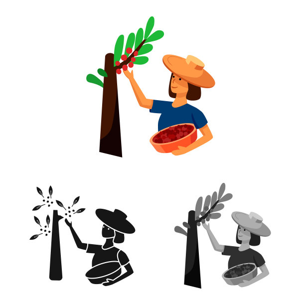 设计女人和种植园标志集图片下载