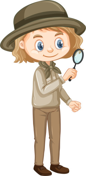 白色背景上拿着放大镜的女孩图片下载