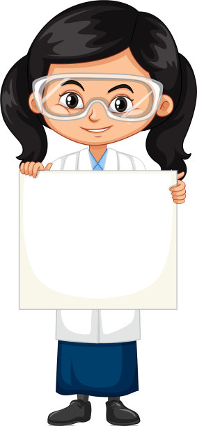 白色背景下穿着科学袍的女孩图片下载