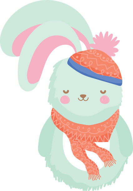 戴着围巾和帽子的可爱兔子圣诞快乐图片下载