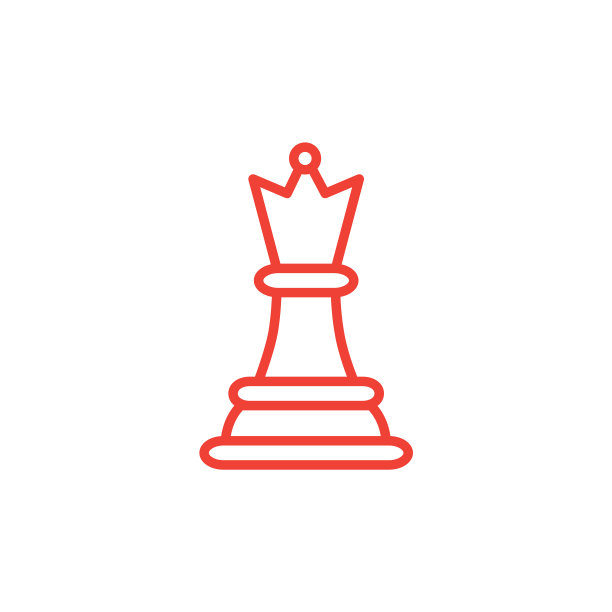红色象棋皇后线条图标，白色背景图片下载