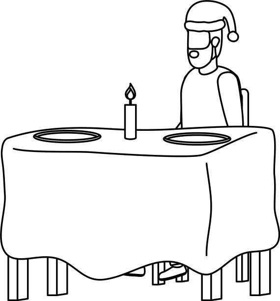 餐桌上戴着圣诞帽的年轻人图片下载