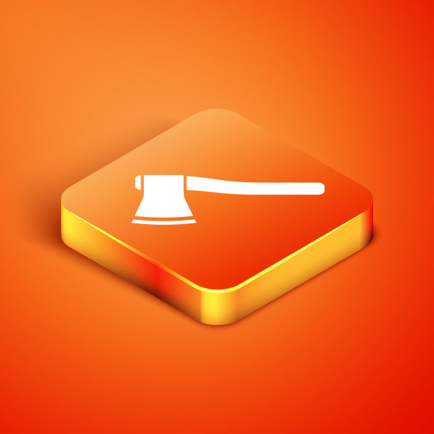 等距木斧图标孤立在橙色图片下载