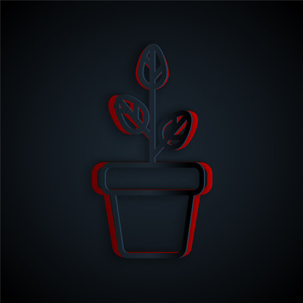 剪纸花在盆中图标孤立在黑色图片下载