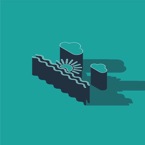 等距日落图标孤立在绿色背景图片下载