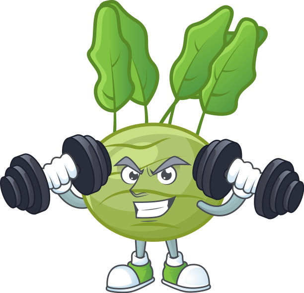 健身运动大头菜吉祥物的标志性杠铃图片下载