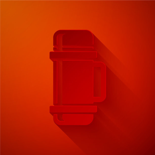 剪纸热水瓶容器图标隔离在红色图片下载