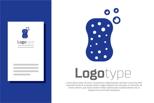 蓝色海绵与气泡图标孤立在白色上图片下载