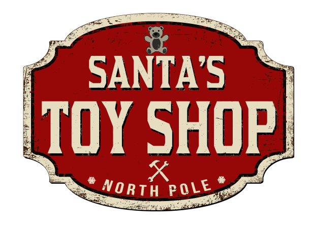 圣诞老人玩具店陈旧生锈的金属标志图片下载